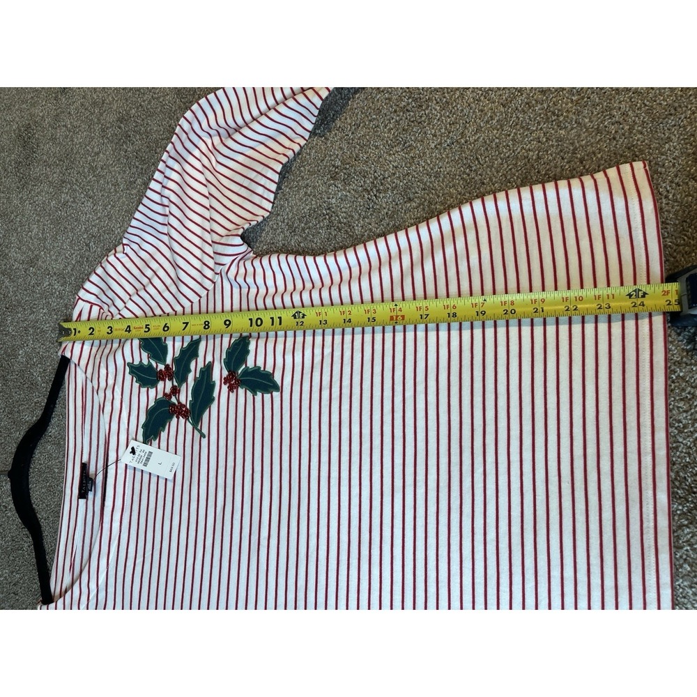 NWT Talbots EMBROIDERED BATEAU NECK TEE - HOLLY BERRY Red & White STRIPE L Xmas - Picture 5 of 6